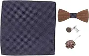[LIFKOME] Bow Tie Handkerchief Set Wooden Lapel Pins Brooch Men's Fashion Accessory Ideal Present for Dad Grad
