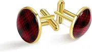[Generic] Black and Red Plaid Checked Print Classic Stainless Steel Cufflinks for Mens, Suit Shirt Cuff Links Jewelry Business Wedding Gifts, Golden