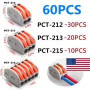 60X 2/3/5-Pin Reusable Spring Lever Terminal Block Electric Cable Wire Connector