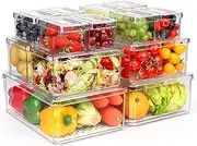 14 Pack Fridge Organizer, Stackable Refrigerator Organizer Bins with Lids PBA-Free, Clear Fridge Organizers and Storage for Kitchen, Countertops, Cabinets, Fridge, Drinks, Fruits, Vegetable, Cereals
