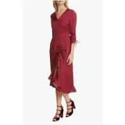 Ted Baker Rivvaa Ruched Long Sleeve Dress Oxblood Red Womens Size 2 Ted Size 0