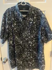 NEW Marc Ecko Cut & Sew Button Up Short Sleeve Shirt 4X Black Paint Splatter NWT