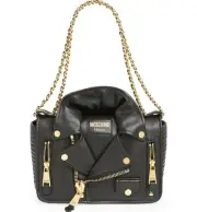 MOSCHINO (Jeremy Scott) Large Motorcycle Jacket Shoulder Bag in Black Leather