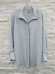 NWT Chico's Light Blue Iris Button Front Fluid Shirt Blouse 2 L Piped Trim