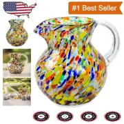 Hand Blown Recycled Glass Pitcher - Artisan Quality 71 Oz Multicolor 'Confetti'