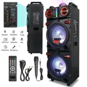 Rechargable 4,500W Bluetooth Speaker Dual 10" Woofer Party FM Karaok DJ LED AUX