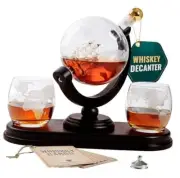 Globe Whiskey Decanter Gift Set by | Etched World Map Globe Decanter with
