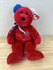 Ty Beanie Buddies AMERICA Flag the 14" Red Version Bear Buddy from 2002