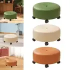 Low Rolling Stool with Wheels Sofa Footstool PU Leather Comfortable 360 Rotating