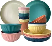 Camping Plates, Unbreakable Dinner Sets for 6, 18 Pcs Plastic Picnic Set for Party, Home & Picnic, Lightweight Microwave & Dishwasher Safe Camping Cutlery for Kids and Elderly (Color)