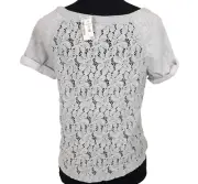 Aeropostale Lace Back Top Size Medium Semi Crop Cuffed Short Sleeve Beach New