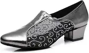 [Minishion] Women's Closed Toe Slip-on Block Low Heel Salsa Latin Ballroom Dancing Shoes