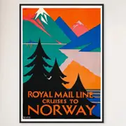 Galrie Royal Mail Line Vintage Cruise Poster to Norway Timeless Travel Art for Home, Black Frame, A3 30 x 42cm (12 x 16inch)