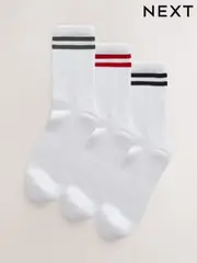 White/Navy Cushion Sole Ribbed Sport Ankle Socks With Arch Support 3 Pack (AJ0038) | $19