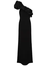 Rebecca Vallance Chloe Ruffle-trimmed One-shoulder Gown - Black - 14 (UK 14 / L) 14 (UK 14 / L)