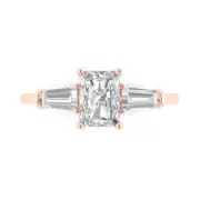 Three-Stone Engagement Ring - 14K Rose Gold, 1.5ct Emerald Cut Simulated Diamond