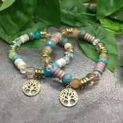2 PC Handmade Bohemian Beaded Stackable Stretch Bracelet Set New Free Ship 5096