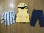 NEW LITTLE ME BABY BOY 3 PIECE SET YELLOW VEST STRIPED SHIRT NAVY PANTS 12M