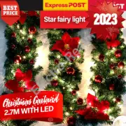 2.7m 9ft Christmas Xmas Tree Garland Rattan LED Lights Door Wreath Australia