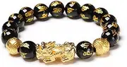 FengShui Wealth And Luck Bracelet, Feng Shui Black Obsidian Pixiu Wealth Bracelet Prosperity Buddha Beads Elastic Bracelets for Women Men Jewelry