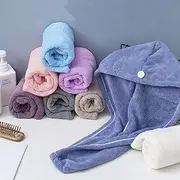Micro Bath Towel Wrap Quick Drying Towel Cap Soft Water Absorbent Hair Towel Wrap Shower Cap with Button for Women Lady Girl Curly Long Wet Hair