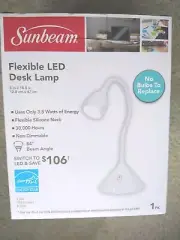 Sunbeam NIB White Flexible LED Desk Lamp Student Office Garage Bedroom Hobby