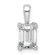 14k White Gold 1 Ct. Lab Grown Diamond VS/SI+ G+ Emerald Four Prong Pendant