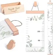 Growth Chart for Wall 7 Ft Height Chart with Keepsake Box & Hook Waterproof Canvas Measure Wall Ruler Removable Neutral Nursery Wall Decor for Baby Kids Toddlers