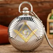 Steampunk Freemason Masonic Cover Men's Quartz Analog Pocket Watch FOB Chain