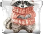 [Joitme] Trendy Winter Raccoon Red Coin Pouch, Wallet for Women Small, Compact Wallet for Woman, Trendy Winter Raccoon Red, 4.33x3.74In, Trendy Winter Raccoon Red