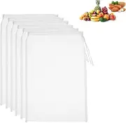 Weenwill Nut Milk Bags, Pack of 6 Reusable Strainer Cloth with Drawstring, 20 x 30 cm, Fine Nylon Fabric, 100 Meshes, Easy to Clean, Cheesecloth Strainer Bags for Nut Milk, Juice and Vegetable Juice