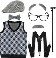 100 Days of School Costume for Boys - Halloween Old Man Costume Hat, Glasses ...