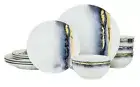 12-pc Euro Porcelain Marble Dinner Set - 24K Gold Vintage Service for 4 - Blue
