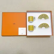Hermes Soleil Coffee Cup Saucer Pair