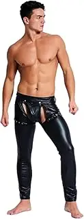 CAMBOS Men's Wetlook Leggings, Sexy Open Crotch Latex Pantyhose, Erotic Clothing Zip Pants, Nightclub Party Clubwear Tights (Color : Black, Size : Large)