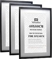 Black 40x60cm(15.7''X23.6'') Boxed Picture Frames Set of 3 with Mounts for 30x50cm, 60x40cm poster frame with Acid Free mount for 30X50 photo (Black 3Pack)