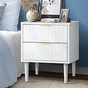 Oikiture Bedside Table White Side Table with 2 Drawers Home Storage Unit Bedroom Furniture