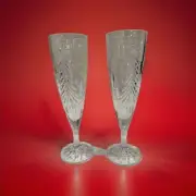 MIKASA Crystal Champagne Flutes Holiday Christmas Tree Etched in Glass Lot of 2
