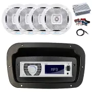 Pyle Marine Radio,Adapter,Spa Bezel,Antenna,Amp,Kit,4x 5.25" 400W White Speaker