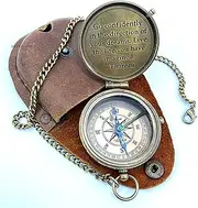 ANTIQUANA Brass Compass Unique Print Go Confidently Quote Compass with Leather Case Antique Brass Compass with Chain A Great Gift Item for Your Loved Ones Hikers and Traveler by