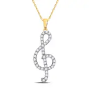10k Yellow Gold Round Diamond Treble Clef Music Pendant 1/3 Cttw