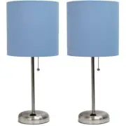 LimeLights Silver Metal Stick Lamp 2 Pack w/ Power Outlet with Blue Shade