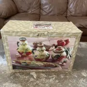 Pamela Gladding Set Certified International Oil & Vinegar Cruets Garlic Keeper