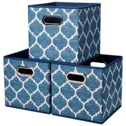 Folding Cube Storage Bins 10.5x10.5 x 11 In Navy Blue Collapsible Cloth Stora...