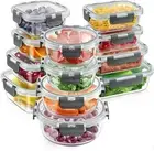 12Pcs Mixed Sized Glass Food Storage Containers Set with Snap Locking Lids,Ro...