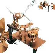 Drummer Windmill Garden Decoration, Steampunk Drummer Wind Spinner, Handmade Metal Drummer Windmill, Percussionist Music Figurines and Statues, Rock Art Wind Spinners Weather Vane (1pc)