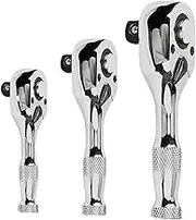3Pcs Stubby Drive Ratchet Set Ratchet Wrench Portable Steel Precise 1/4 inch 3/8 inch 1/2 inch Quick-release Repairing Tool, Print A