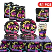 Back to the 90's Theme Party Tableware 10 Guest Pack Plates Cups Napkins Tablecloth Loot Bags