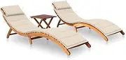 Sun Loungers 2 pcs with Table and Cushions Solid Wood Acacia, Patio Sun Loungers