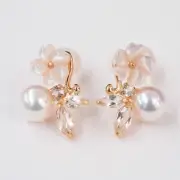 18k Hanadama rank pink 5.5mm Akoya Pearl Earring Japan Semi-precious stone topaz